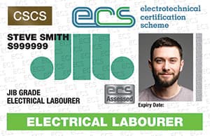 ECS Electrical Labourer card — white with green stripe