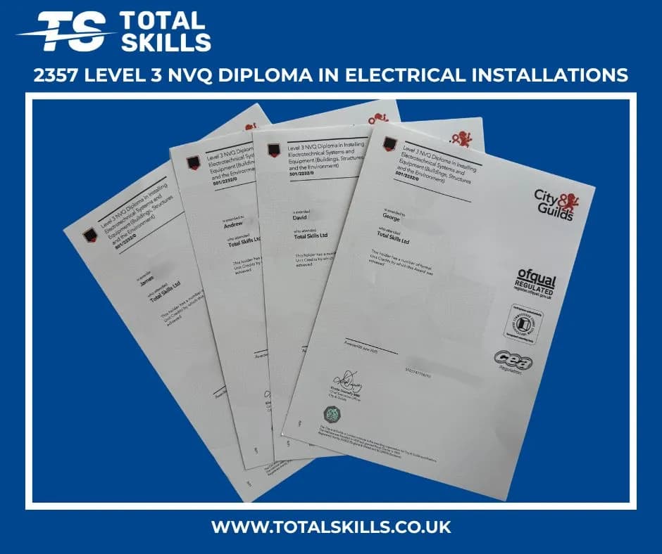 Four electrical students completing Level 3 NVQ diplomas at Total Skills Nottingham training centre