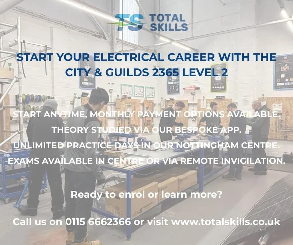 Student practising electrical installation skills at Total Skills Nottingham training centre