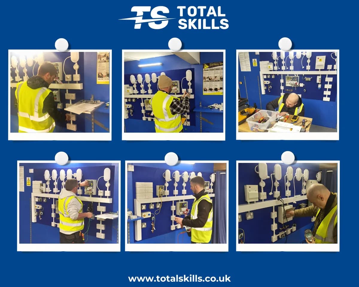 Level 3 electrical students completing practical assessments at Total Skills Nottingham training centre
