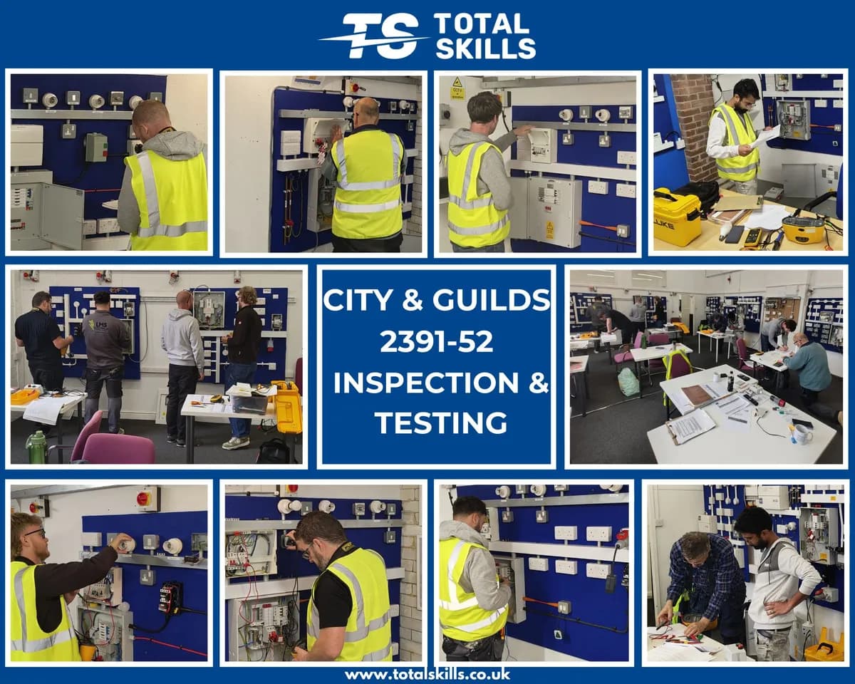 Electrical students completing 2391-52 Inspection and Testing assessment at Total Skills Nottingham training centre