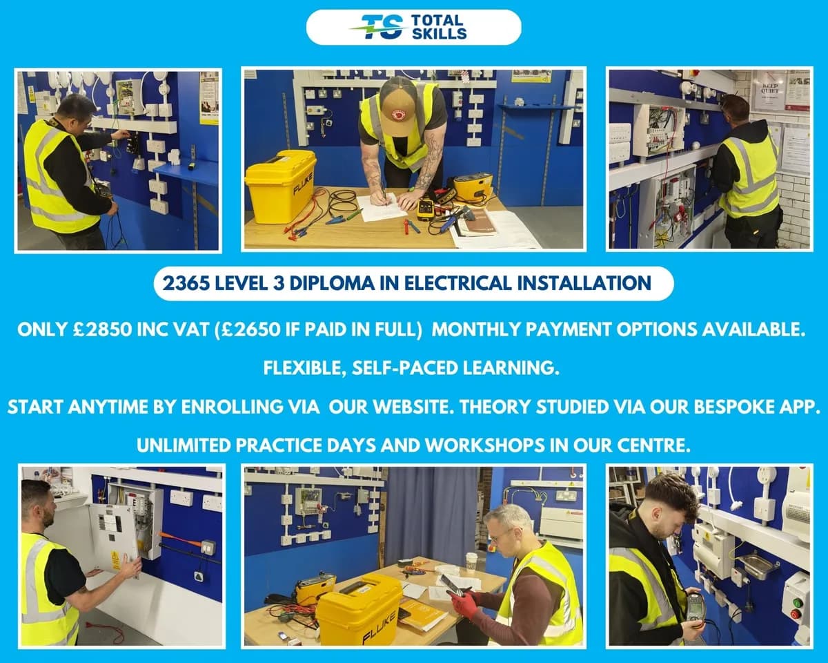 Electrical installation students completing assessments at Total Skills Nottingham training centre