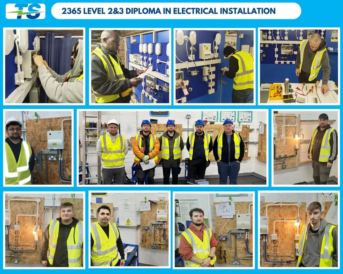 Electrical students completing 2365 Level 2 and 3 assessments at Total Skills Nottingham training centre