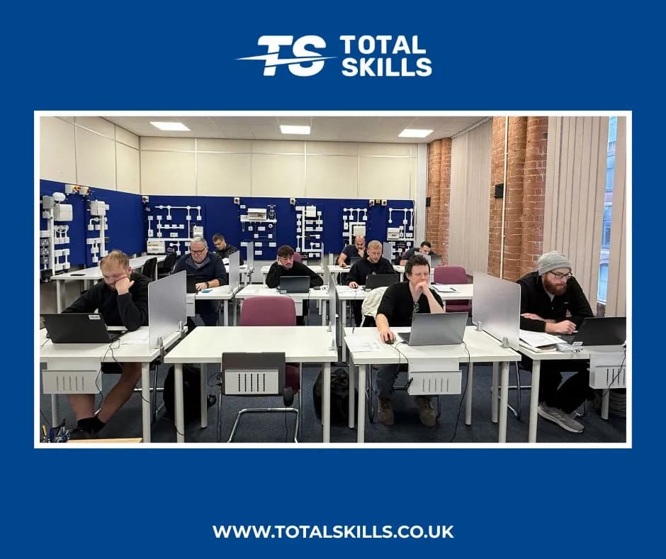 Nine electrical students completing City & Guilds exams at Total Skills Nottingham training centre