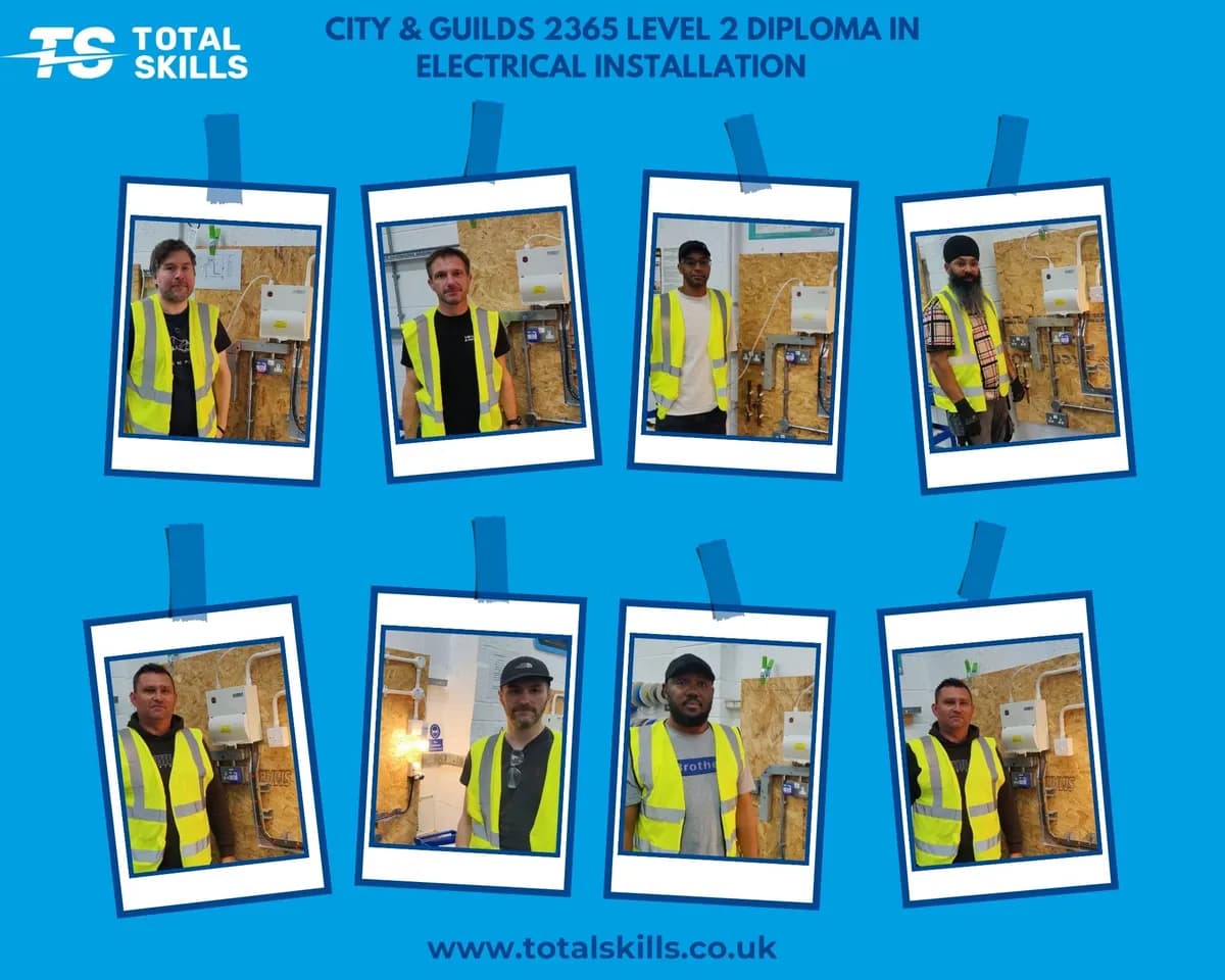 Eight students completing 2365 Level 2 electrical diploma at Total Skills Nottingham training centre