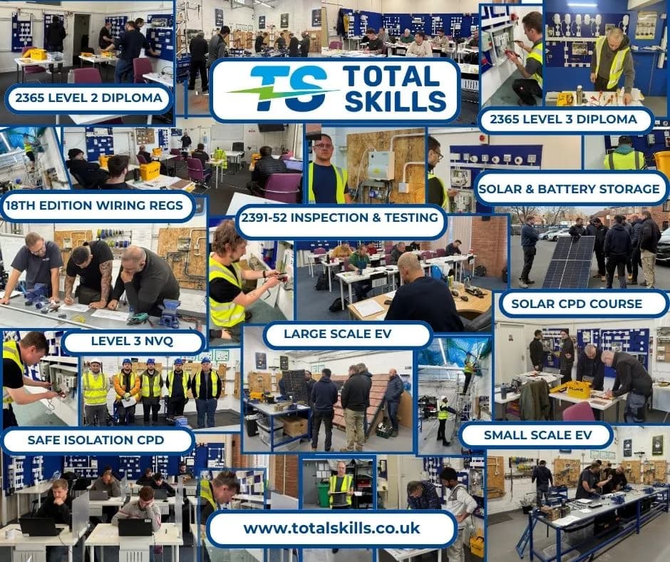 Electrical training course options displayed at Total Skills Nottingham training centre