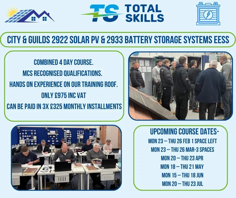 Electrical trainees completing Solar and Battery storage course at Total Skills Nottingham training centre
