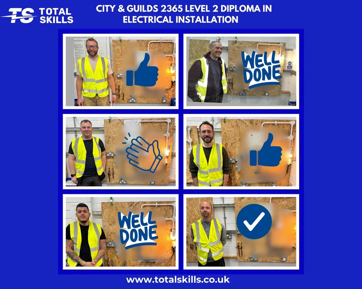 Six electrical students completing 2365 Level 2 Diploma assessments at Total Skills Nottingham training centre