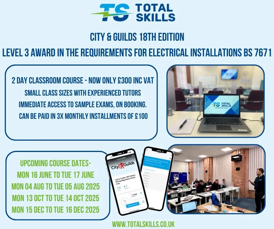 Electrical trainer presenting 18th Edition wiring regulations course at Total Skills Nottingham training centre