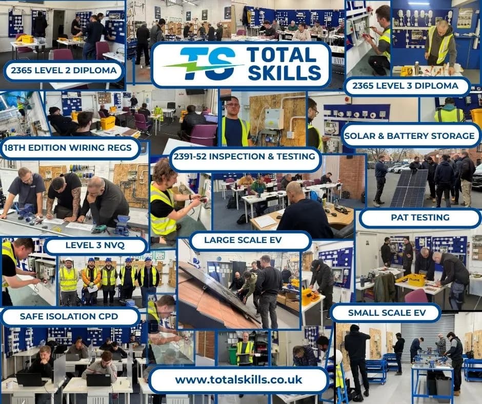 Electrical training course options displayed at Total Skills training centre