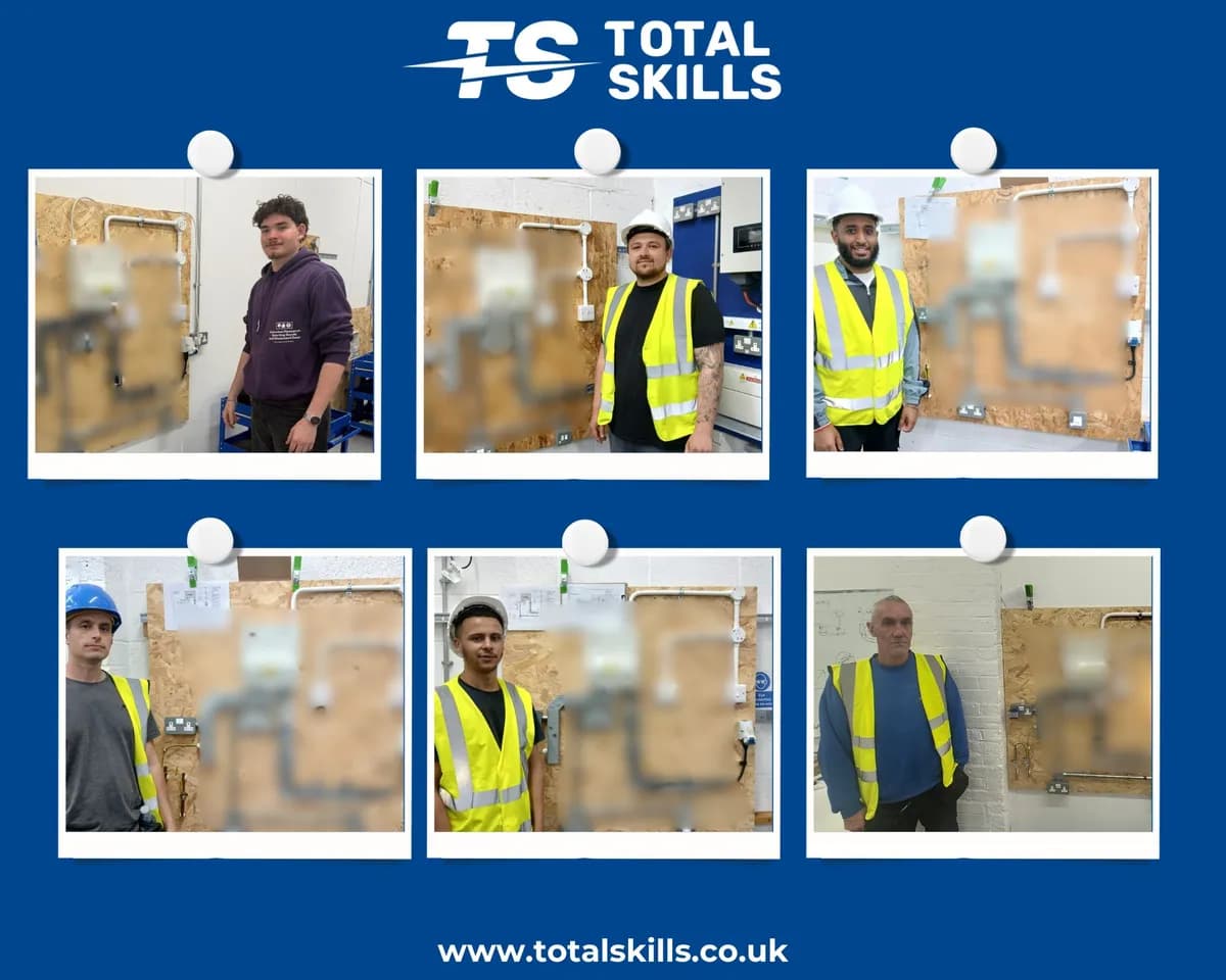 Six electrical students completing 2365 Level 2 final assessment at Total Skills training centre